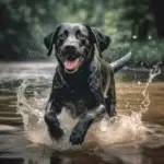Sheer Joy: Black Labrador in Stream