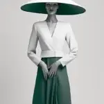 Stylish woman donning oversized white hat chic black