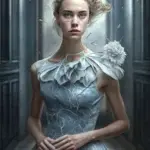 Capturing woman with icy blue eyes in full-body photograph